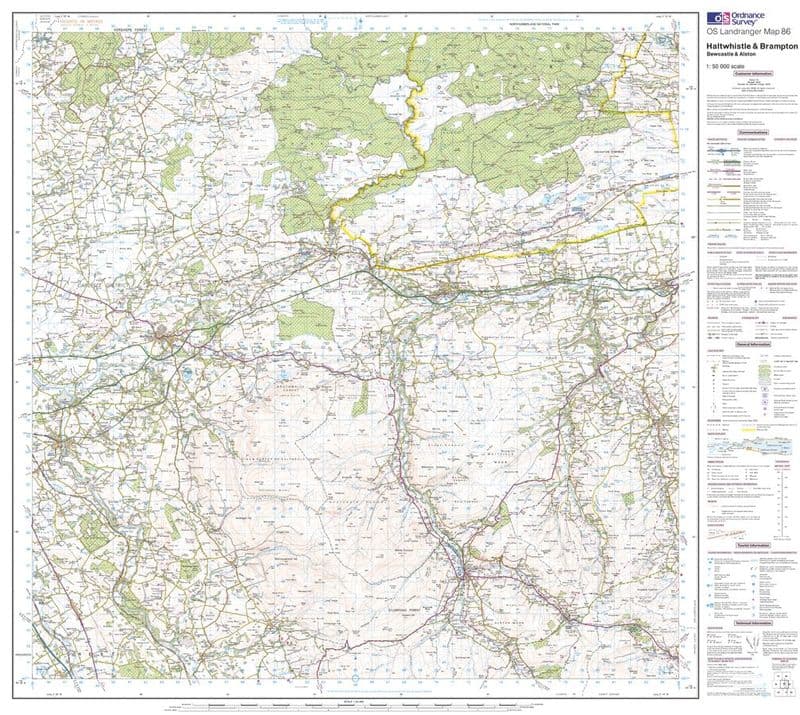OS Landranger 086 - Haltwhistle & Brampton, Bewcastle & Alston - FLAT Rolled in a Tube