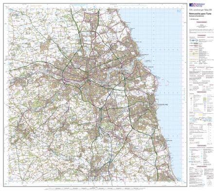 OS Landranger 088 - Newcastle upon Tyne, Durham & Sunderland - FLAT Rolled in a Tube
