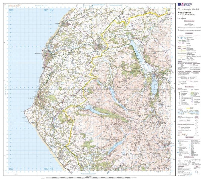 OS Landranger 089 - West Cumbria, Cockermouth & Wast Water - FLAT Rolled in a Tube