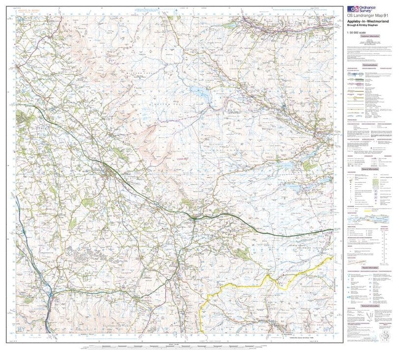 OS Landranger 091 - Appleby-in-Westmorland - FLAT Rolled in a Tube