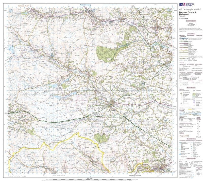 OS Landranger 092 - Barnard Castle and surrounding area - FLAT Rolled in a Tube