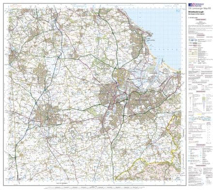OS Landranger 093 - Middlesbrough, Darlington & Hartlepool - FLAT Rolled in a Tube
