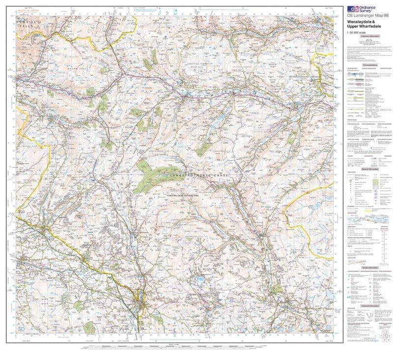 OS Landranger 098 - Wensleydale & Upper Wharfedale - FLAT Rolled in a Tube
