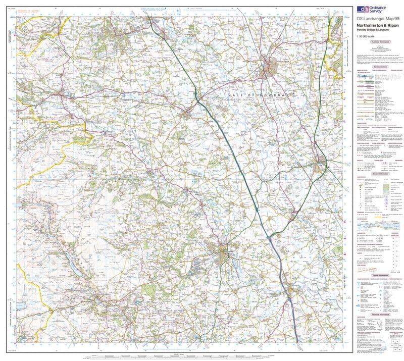 OS Landranger 099 - Northallerton & Ripon, Pateley Bridge & Leyburn - FLAT Rolled in a Tube