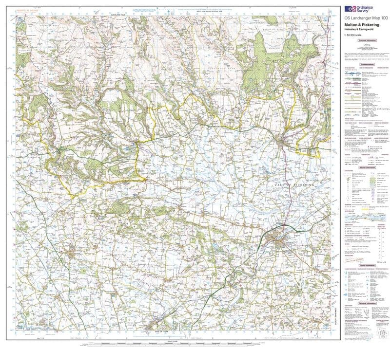 OS Landranger 100 - Malton & Pickering, Helmsley & Easingwold - FLAT Rolled in a Tube
