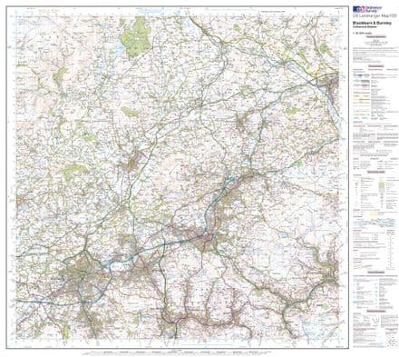 OS Landranger 103 - Blackburn & Burnley, Clitheroe & Skipton - FLAT Rolled in a Tube