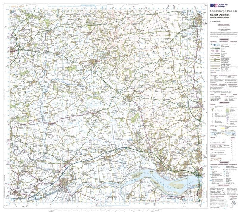 OS Landranger 106 - Market Weighton, Goole & Stamford Bridge - FLAT Rolled in a Tube
