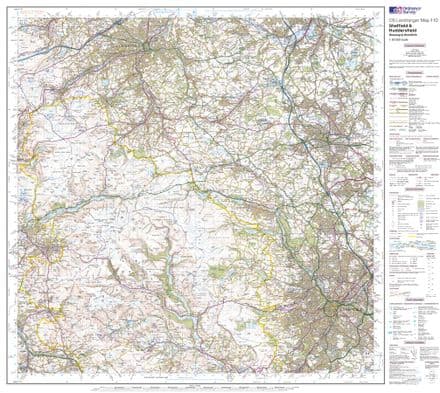 OS Landranger 110 - Sheffield & Huddersfield, Glossop & Holmfirth - FLAT Rolled in a Tube