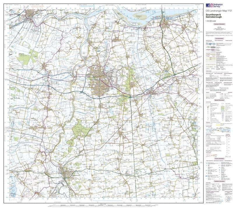 OS Landranger 112 - Scunthorpe & Gainsborough - FLAT Rolled in a Tube