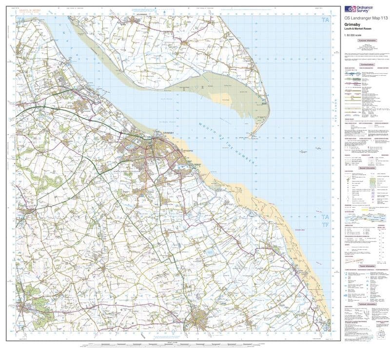 OS Landranger 113 - Grimsby, Louth & Market Rasen - FLAT Rolled in a Tube