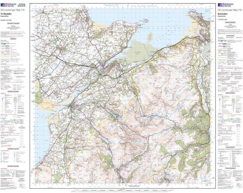 OS Landranger 115 - Snowdon & Caernarfon - FLAT Rolled in a Tube