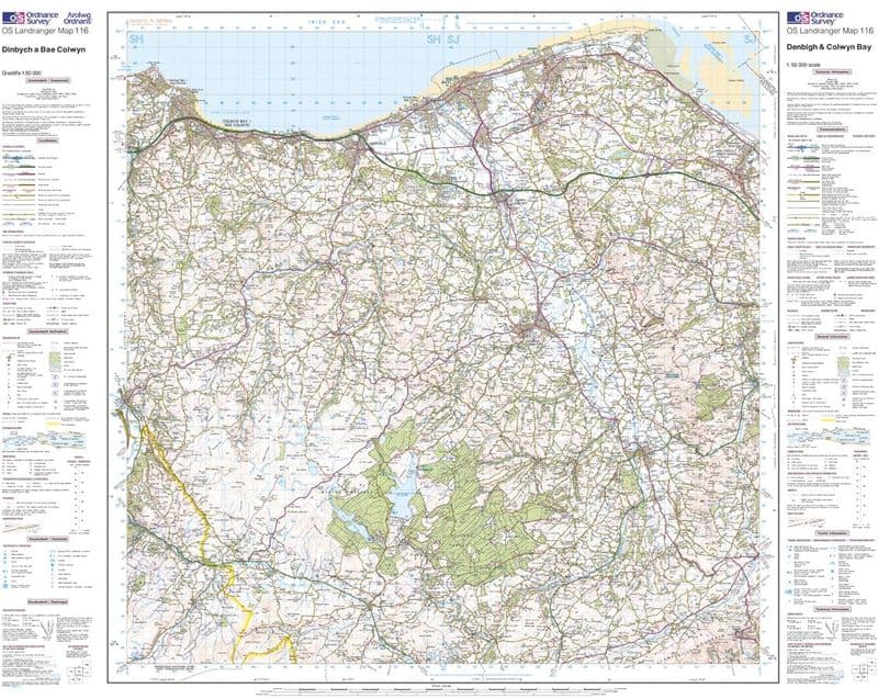 OS Landranger 116 - Denbigh & Colwyn Bay - FLAT Rolled in a Tube