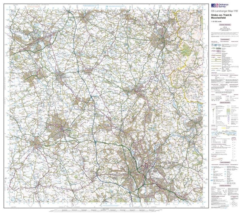 OS Landranger 118 - Stoke-on-Trent & Macclesfield - FLAT Rolled in a Tube