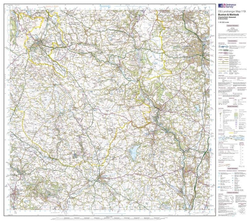 OS Landranger 119 - Buxton & Matlock, Chesterfield, Bakewell & Dove Dale - FLAT Rolled in a Tube