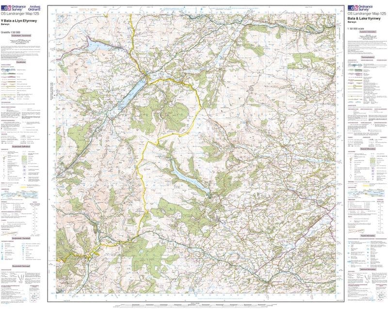 OS Landranger 125 - Bala & Lake Vyrnwy, Berwyn - FLAT Rolled in a Tube