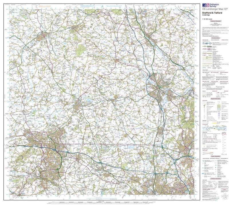 OS Landranger 127 - Stafford & Telford, Ironbridge - FLAT Rolled in a Tube