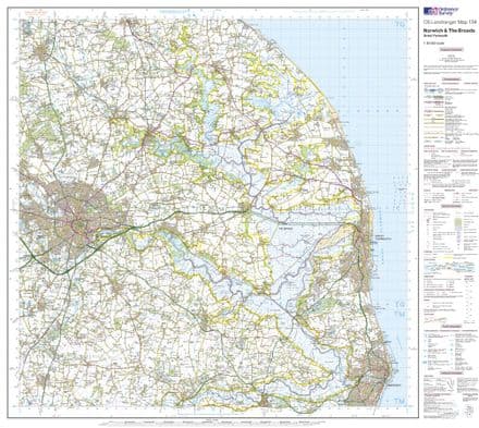 OS Landranger 134 - Norwich & The Broads, Great Yarmouth - FLAT Rolled in a Tube