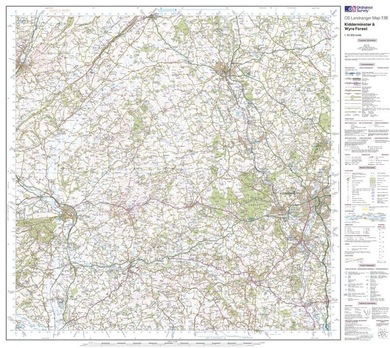OS Landranger 138 - Kidderminster & Wyre Forest - FLAT Rolled in a Tube (25)