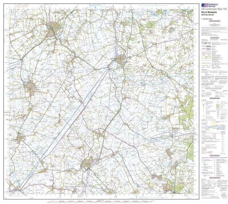 OS Landranger 143 - Ely & Wisbech, Downham Market - FLAT Rolled in a Tube
