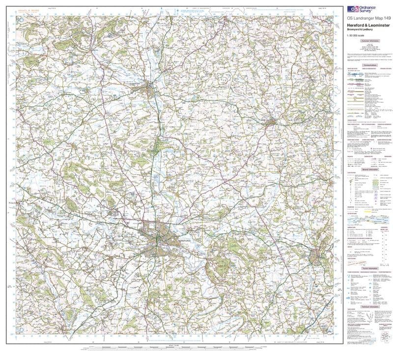 OS Landranger 149 - Hereford & Leominster, Bromyard & Ledbury - FLAT Rolled in a Tube