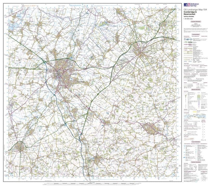 OS Landranger 154 - Cambridge, Newmarket & Saffron Walden - FLAT Rolled in a Tube