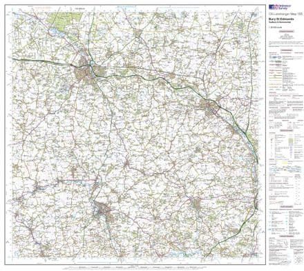 OS Landranger 155 - Bury St Edmunds, Sudbury & Stowmarket - FLAT Rolled in a Tube