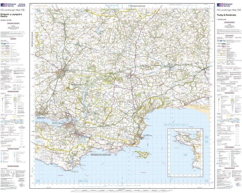 OS Landranger 158 - Tenby & Pembroke - FLAT Rolled in a Tube