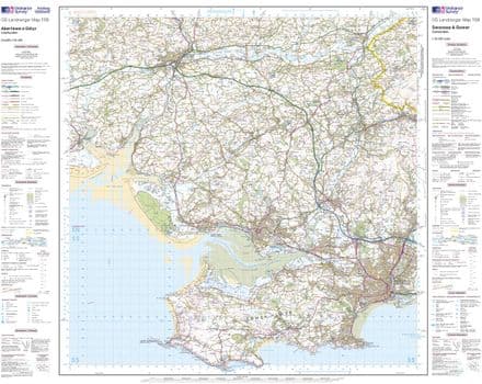 OS Landranger 159 - Swansea & Gower, Carmarthen - FLAT Rolled in a Tube