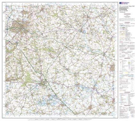 OS Landranger 163 - Cheltenham & Cirencester, Stow-on-the-Wold - FLAT Rolled in a Tube