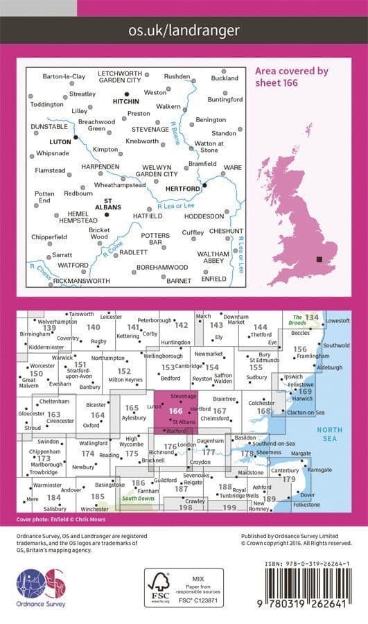 OS Landranger 166 Luton and Hertford