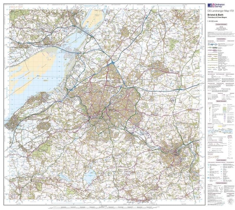 OS Landranger 172 - Bristol & Bath, Thornbury & Chew Magna - FLAT Rolled in a Tube