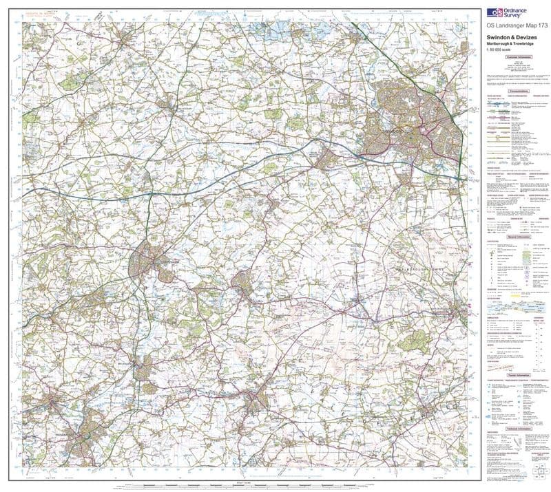 OS Landranger 173 - Swindon, Devizes, Marlborough & Trowbridge - FLAT Rolled in a Tube