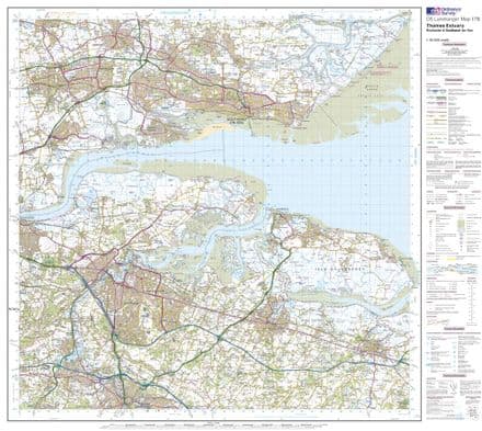 OS Landranger 178 - Thames Estuary, Rochester & Southend-on-Sea - FLAT Rolled in a Tube