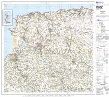OS Landranger 180 - Barnstaple & Ilfracombe, Lynton & Bideford - FLAT Rolled in a Tube