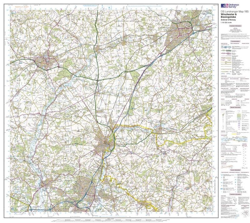 OS Landranger 185 - Winchester & Basingstoke, Andover & Romsey - FLAT Rolled in a Tube