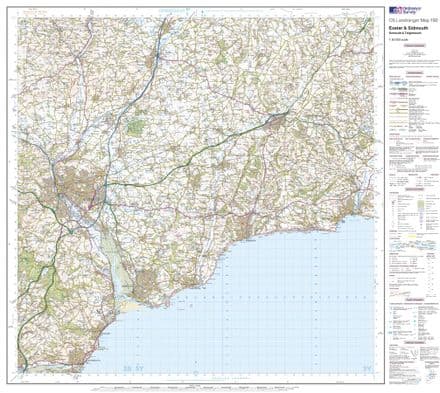 OS Landranger 192 - Exeter & Sidmouth, Exmouth & Teignmouth - FLAT Rolled in a Tube