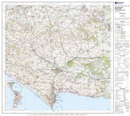 OS Landranger 194 - Dorchester & Weymouth, Cerne Abbas & Bere Regis - FLAT Rolled in a Tube