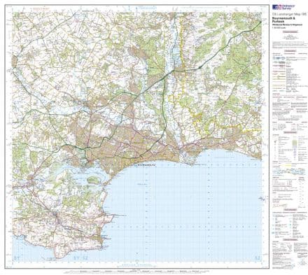 OS Landranger 195 - Bournemouth & Purbeck, Wimborne Minster & Ringwood - FLAT Rolled in a Tube