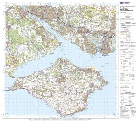 OS Landranger 196 - The Solent & the Isle of Wight, Southampton & Portsmouth - FLAT Rolled in a Tube