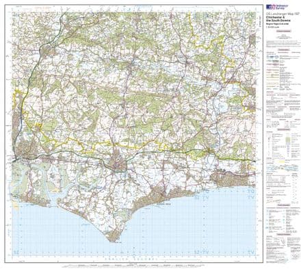 OS Landranger 197 - Chichester & The South Downs - FLAT Rolled in a Tube