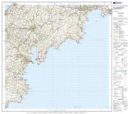 OS Landranger 204 - Truro & Falmouth, Roseland Peninsula - FLAT Rolled in a Tube