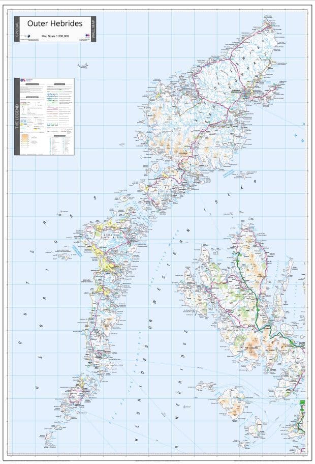 Outer Hebrides - Ordnance Survey 1:200,000 - Wall Map - The Map Centre Press