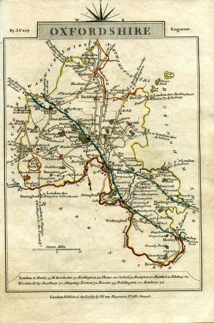 Oxfordshire County Map by John Cary 1790 - Reproduction