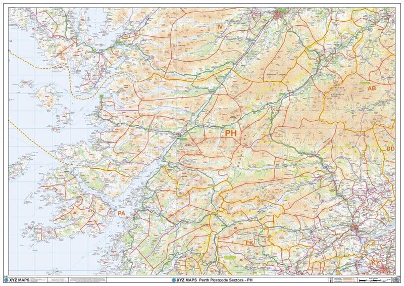 Perth Postcode Map Nor Perth - PH - Postcode Sector Wall Map