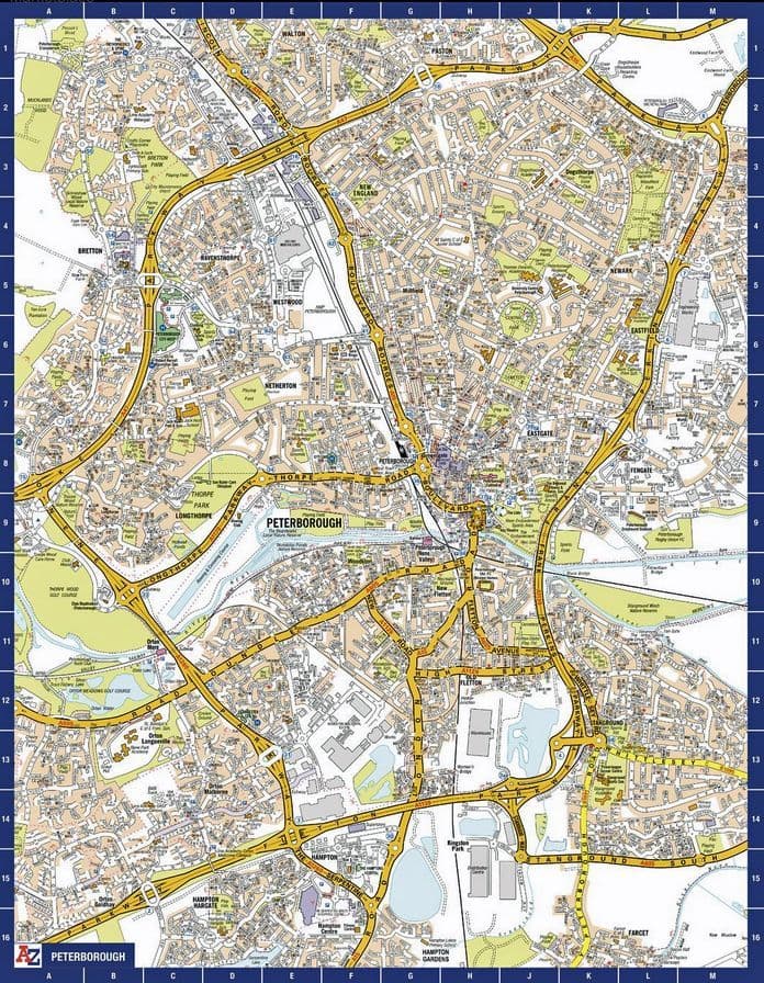 Peterborough City Centre A-Z Street Wall Map