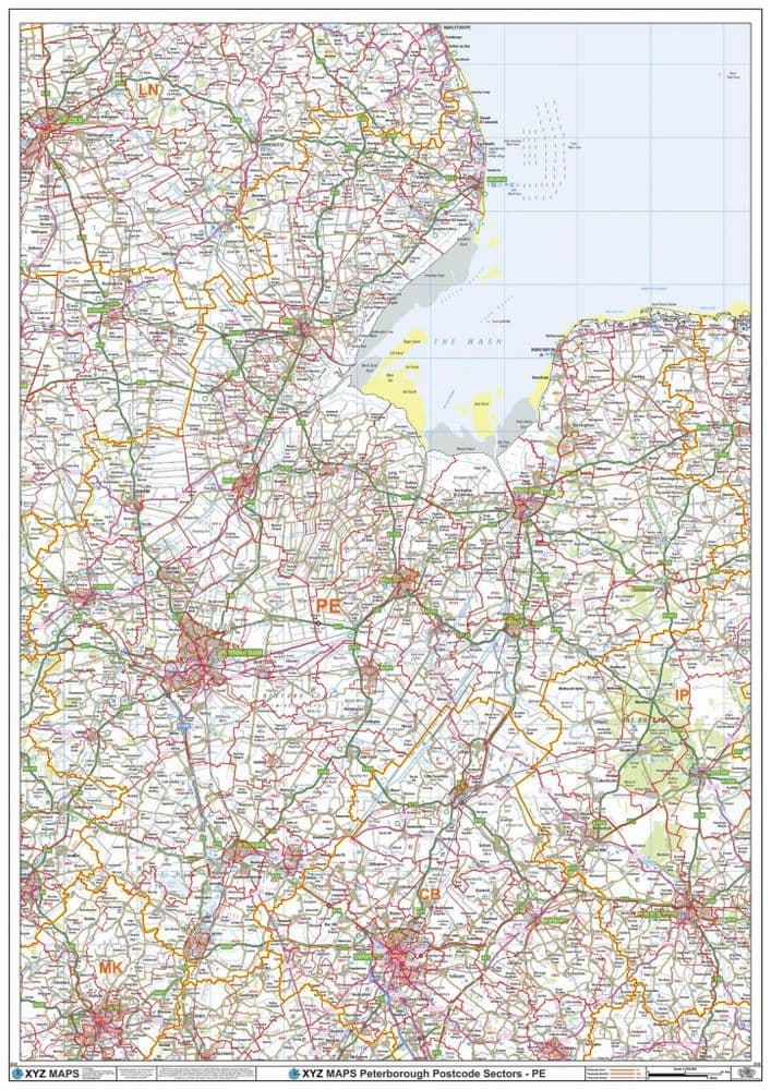 Pe32 Postcode Peterborough - PE - Postcode Sector Wall Map