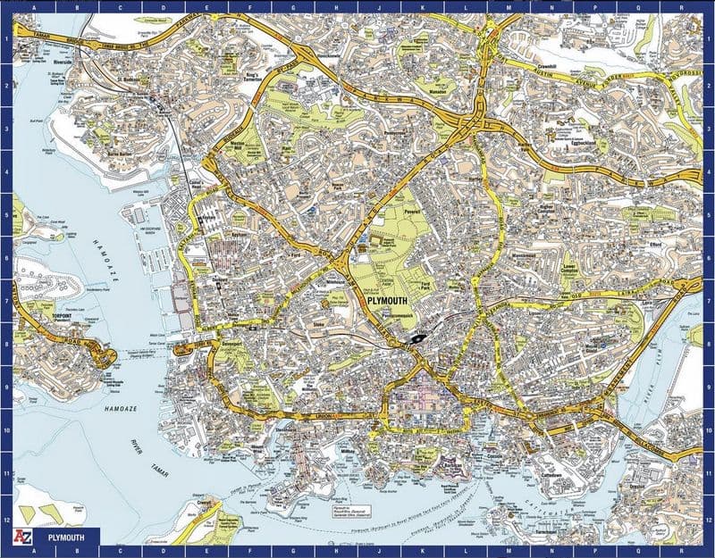 Plymouth City Centre A-Z Street Wall Map