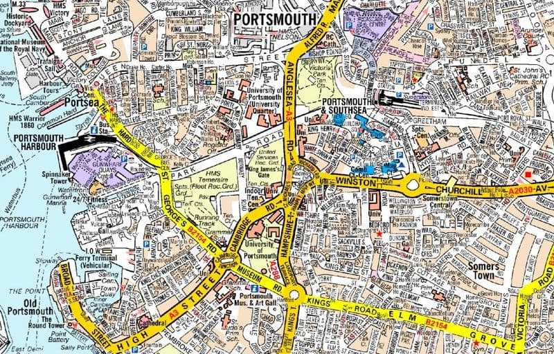Portsmouth A Z Wall Map