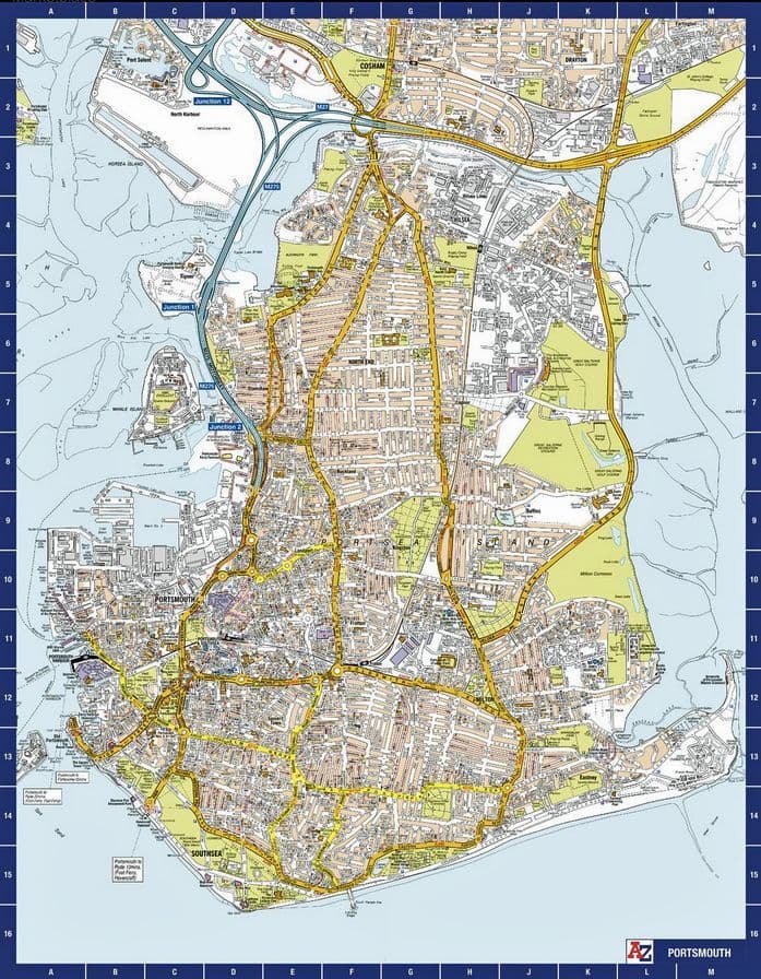 Portsmouth City Centre A-Z Street Wall Map