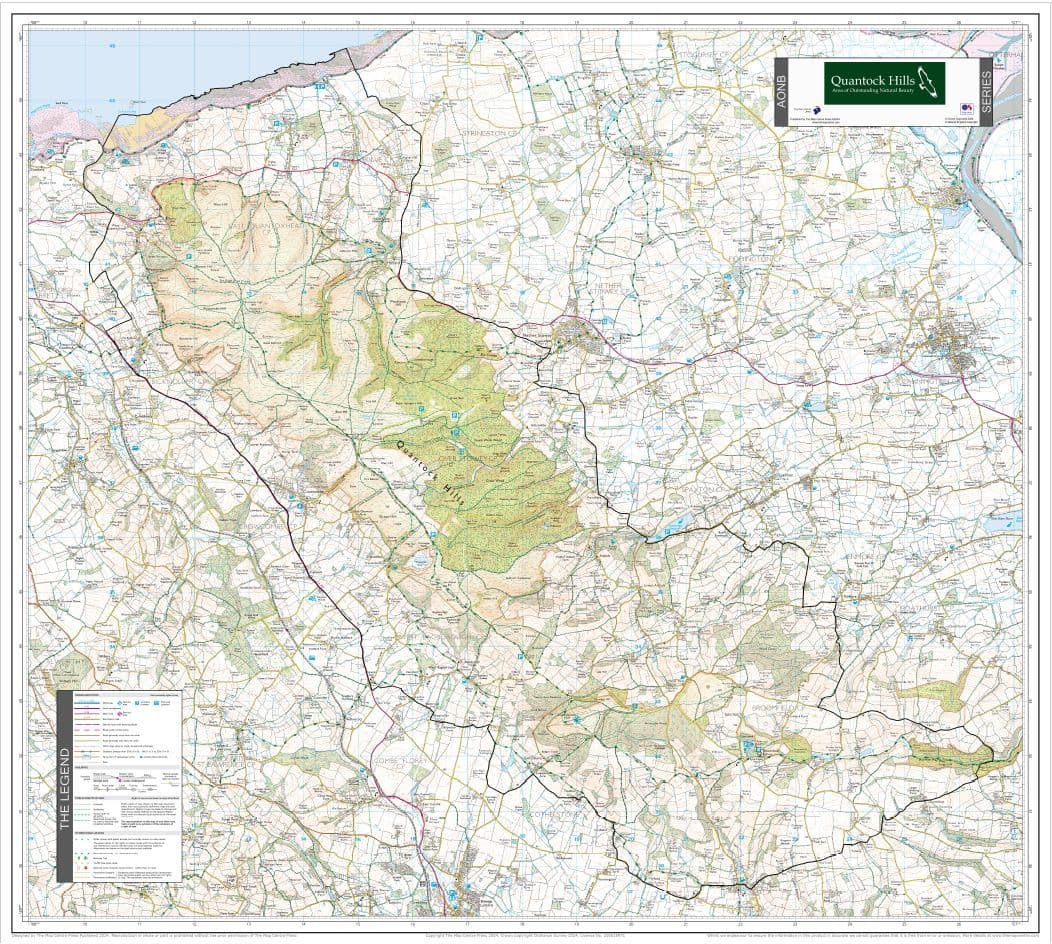 Map Reading Quantocks Quantock Hills - AONB Wall Map- 2024